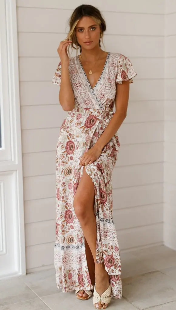 Boho Chic Floral V Neck Summer Dress ATHLEXES