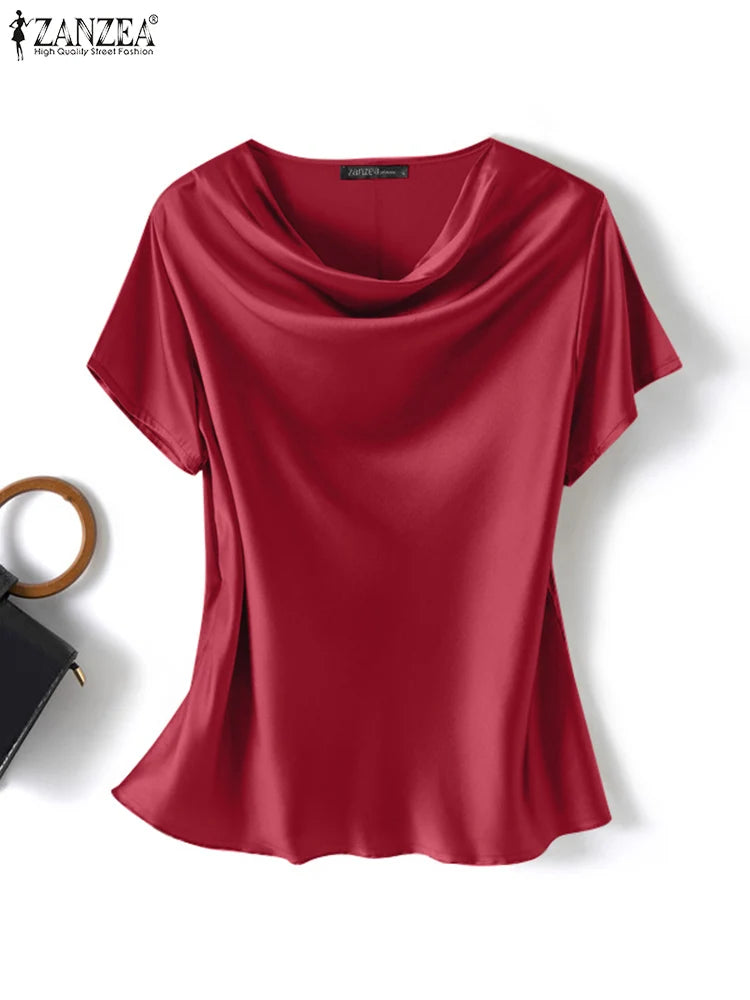 ZANZEA Women's Elegant Satin Summer Blouse ATHLEXES