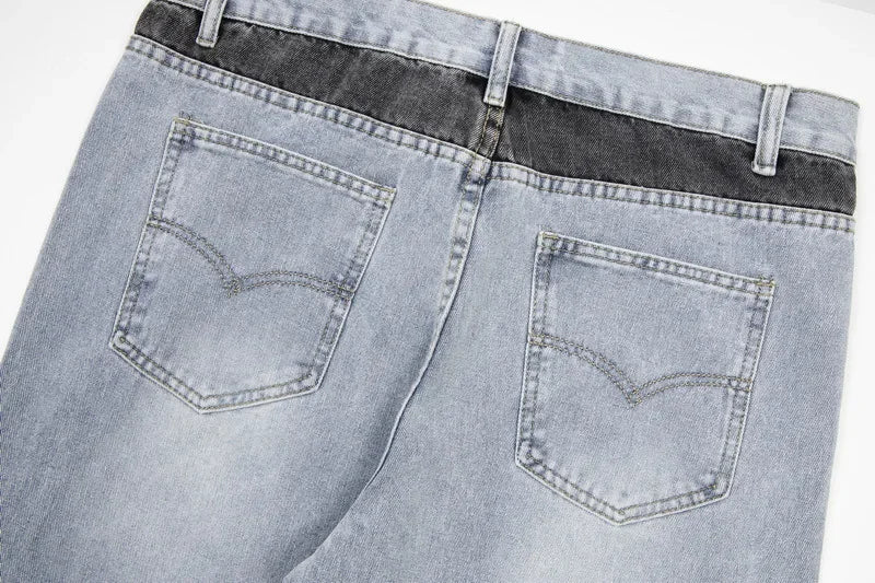 Retro Spliced Denim Trousers for Trendy Couples ATHLEXES