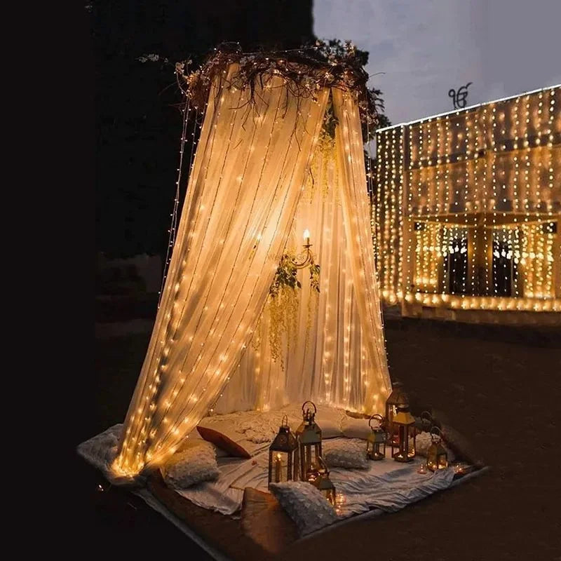 Twinkling Solar Fairy Curtain Lights for Outdoor Elegance ATHLEXES