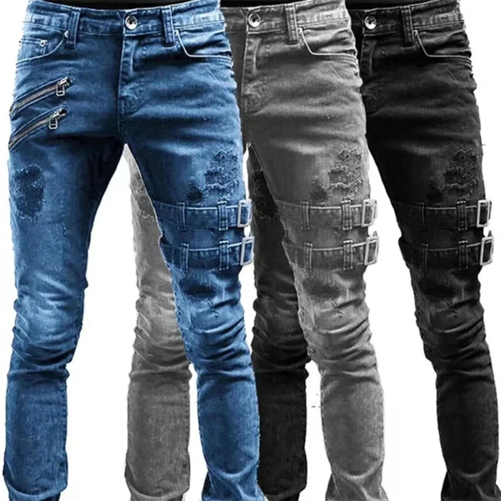 Retro Moto Punk Skinny Cargo Jeans for Men ATHLEXES