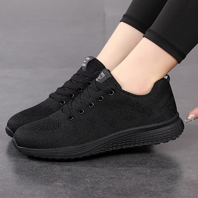 Breathable Mesh Lace-Up Sneakers for Women in Pink, Black, White ATHLEXES