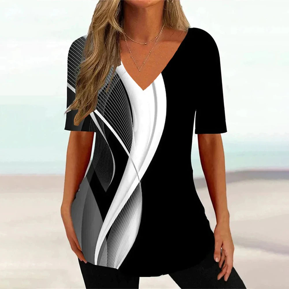 WaveCurve 3D Print V-Neck Tee ATHLEXES