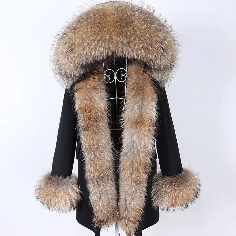 Black Fox Fur Trimmed Winter Parka ATHLEXES