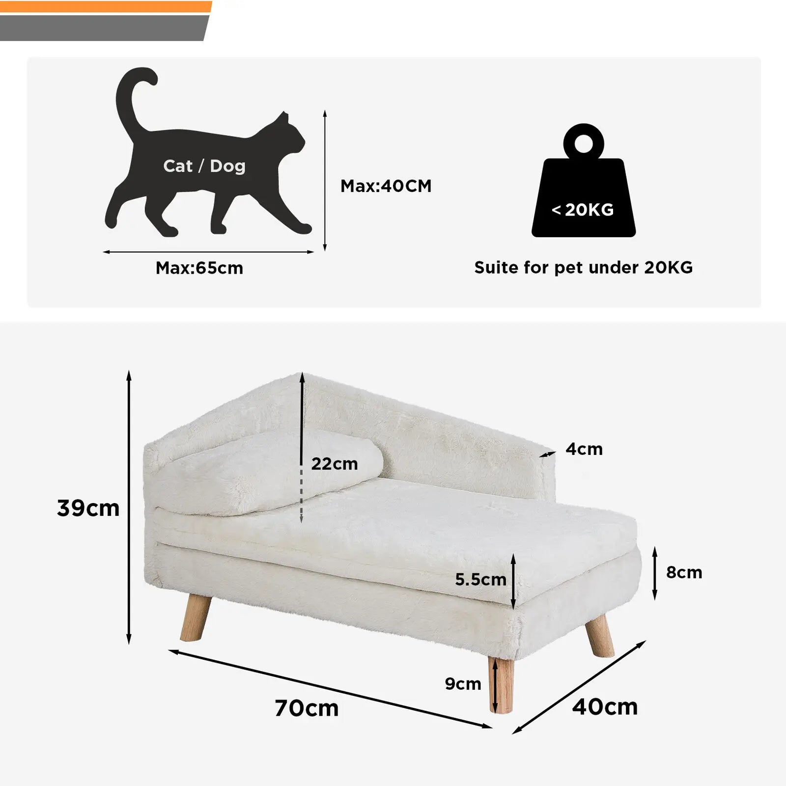 Elevated Pet Bed Solid Wood Leg Dog Cat Sofa for Indoor  L Shape Plush Couch Lounge with Soft Cushion ATHLEXES