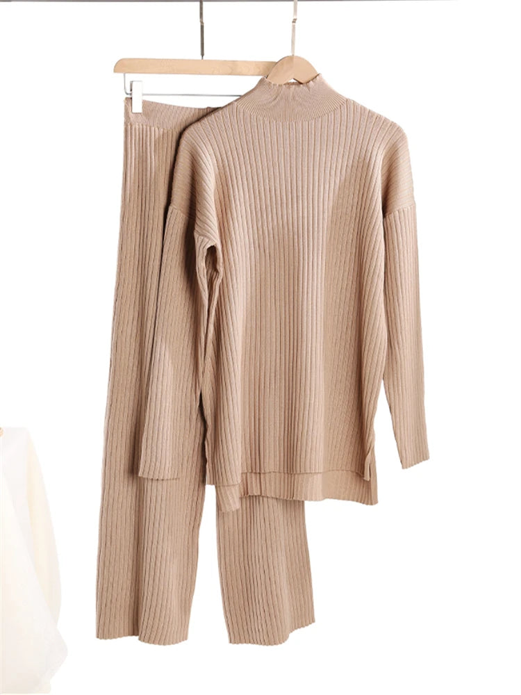 Autumn Winter Knitted Tracksuit Set with Turtleneck Sweater ATHLEXES
