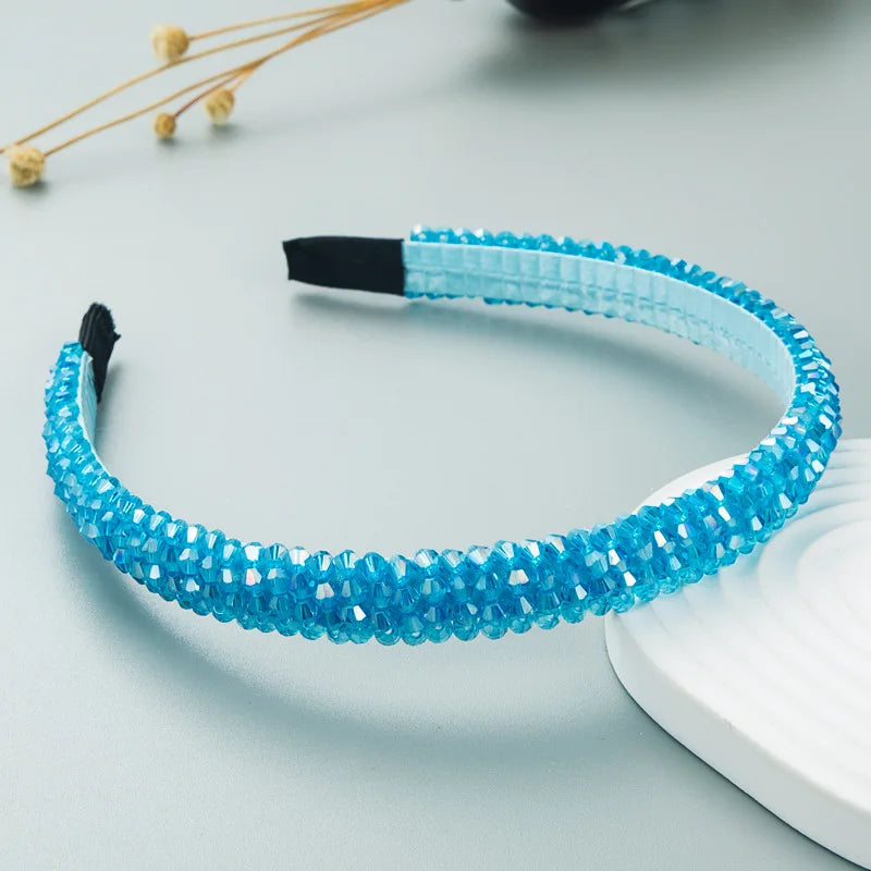 Elegant Blue Rhinestone Turban Headband for Women ATHLEXES