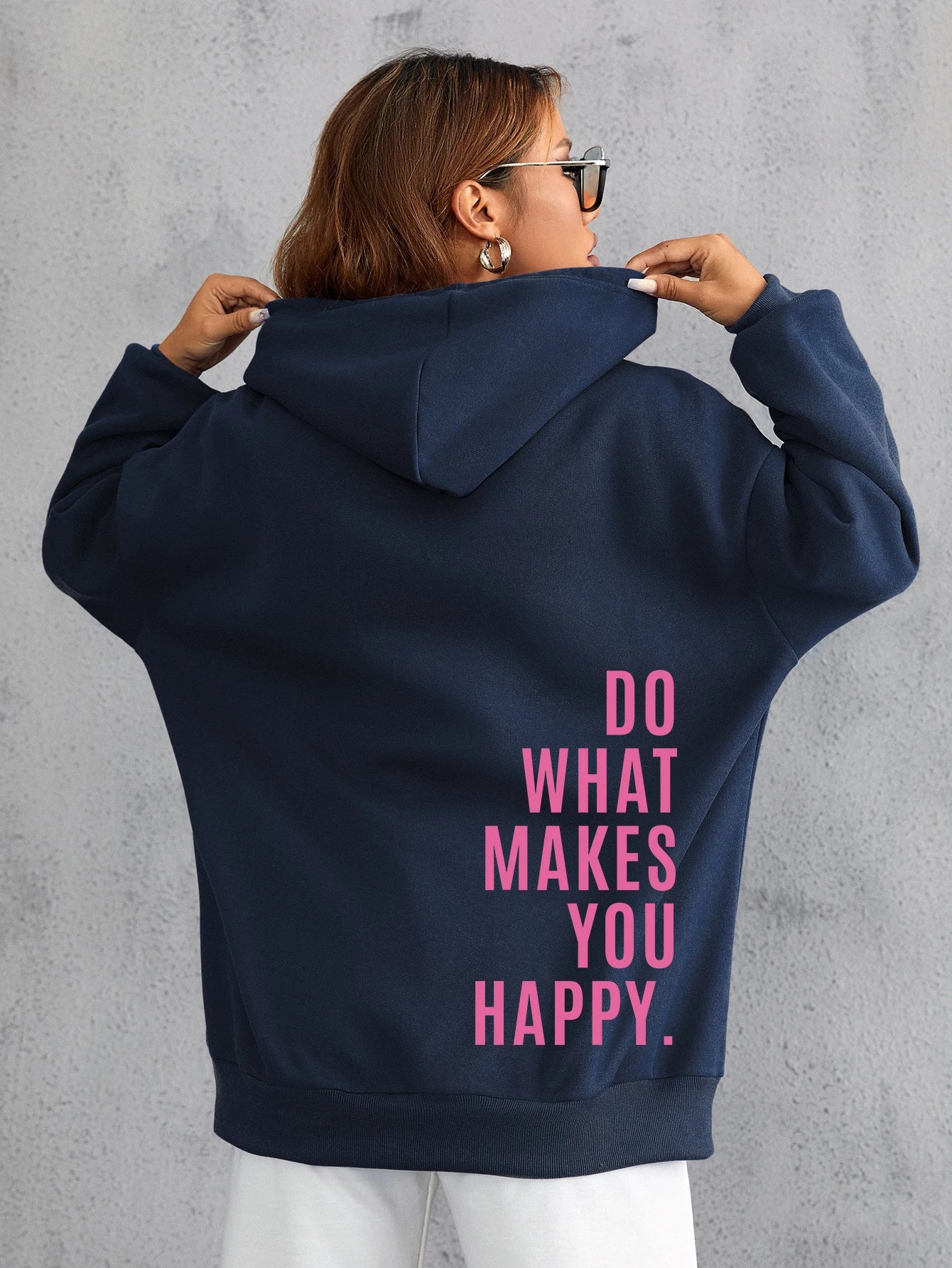Happy Vibes Pink Letter Streetwear Hoodie ATHLEXES