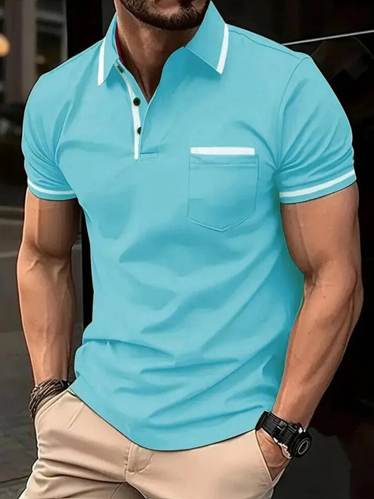 Luxe Lapel Solid Color Men's Short Sleeve Polo ATHLEXES
