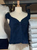 Chic Blue Plaid Puff Sleeve V Neck Crop Top ATHLEXES