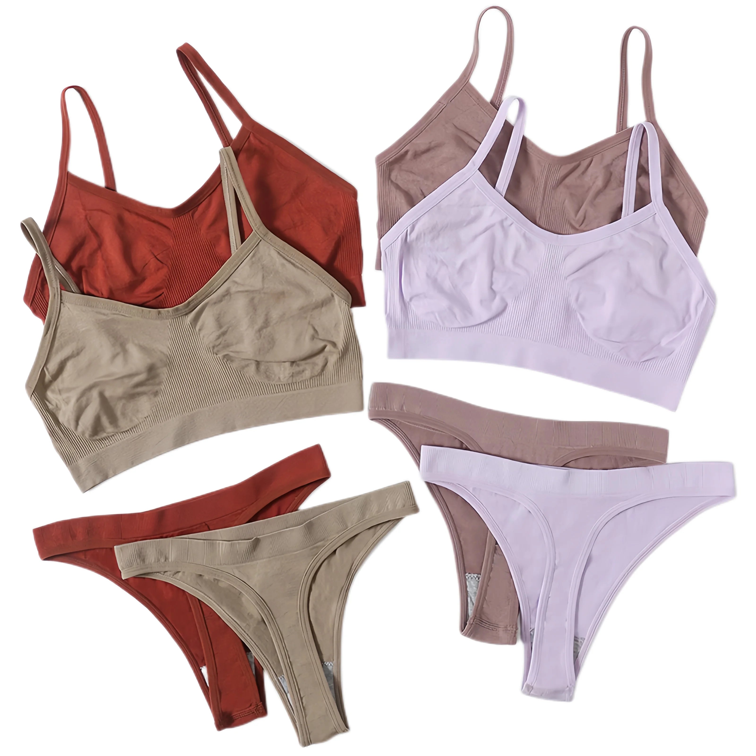 Women Seamless Bra Set High Cut Thong Panties Wire Free Lingerie ATHLEXES