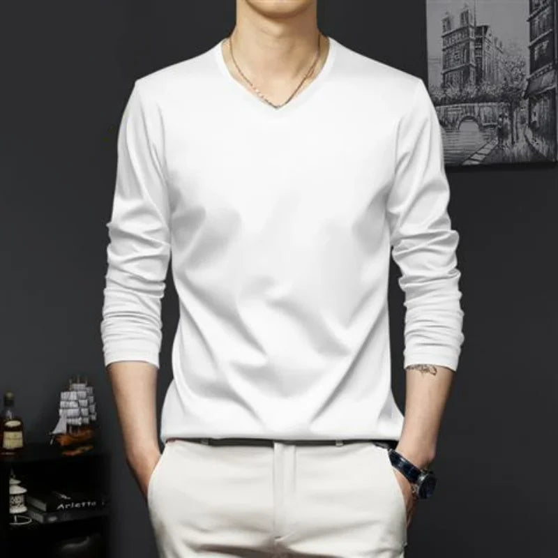 Autumn New Promotion Ice Silk Men's V-Neck Casual Top 2023 ATHLEXES