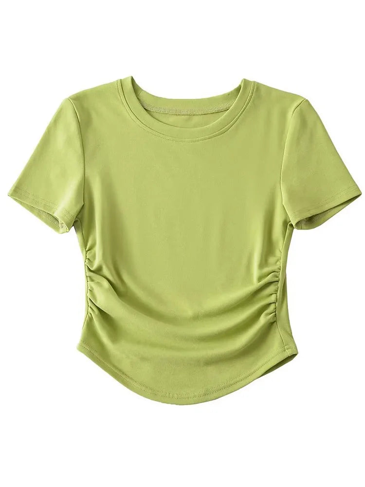 Harajuku Ruched Side Cotton Crew Neck Tee ATHLEXES