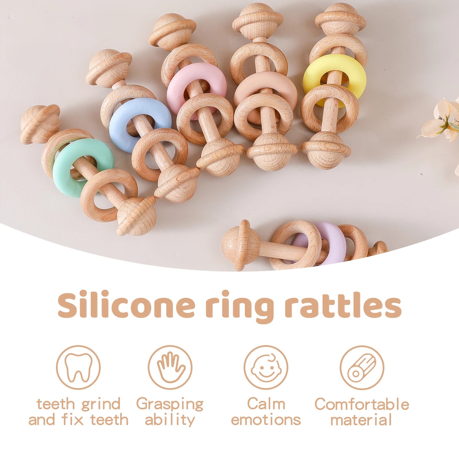 EcoBaby Wooden Rattles and Silicone Teether Set for Infants ATHLEXES