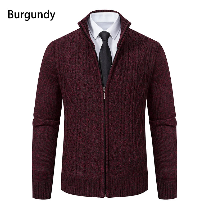 Velvet Warmth High Collar Cardigan for Men - Winter Knitwear ATHLEXES