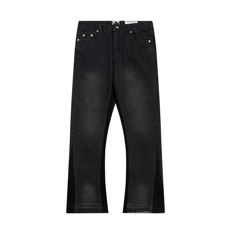 Retro Spliced Denim Trousers for Trendy Couples ATHLEXES