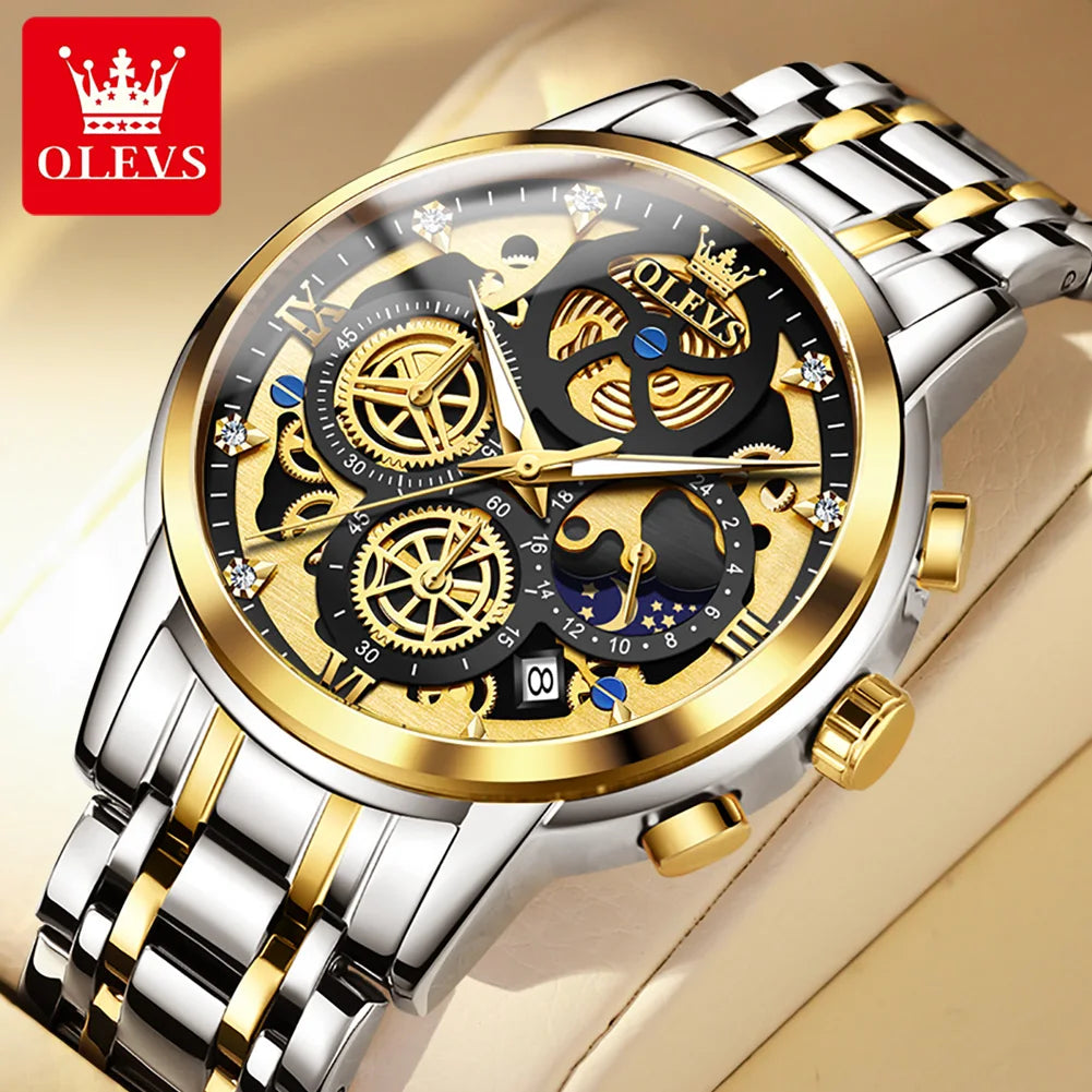 OLEVS Luxury Waterproof Gold Skeleton Watch ATHLEXES