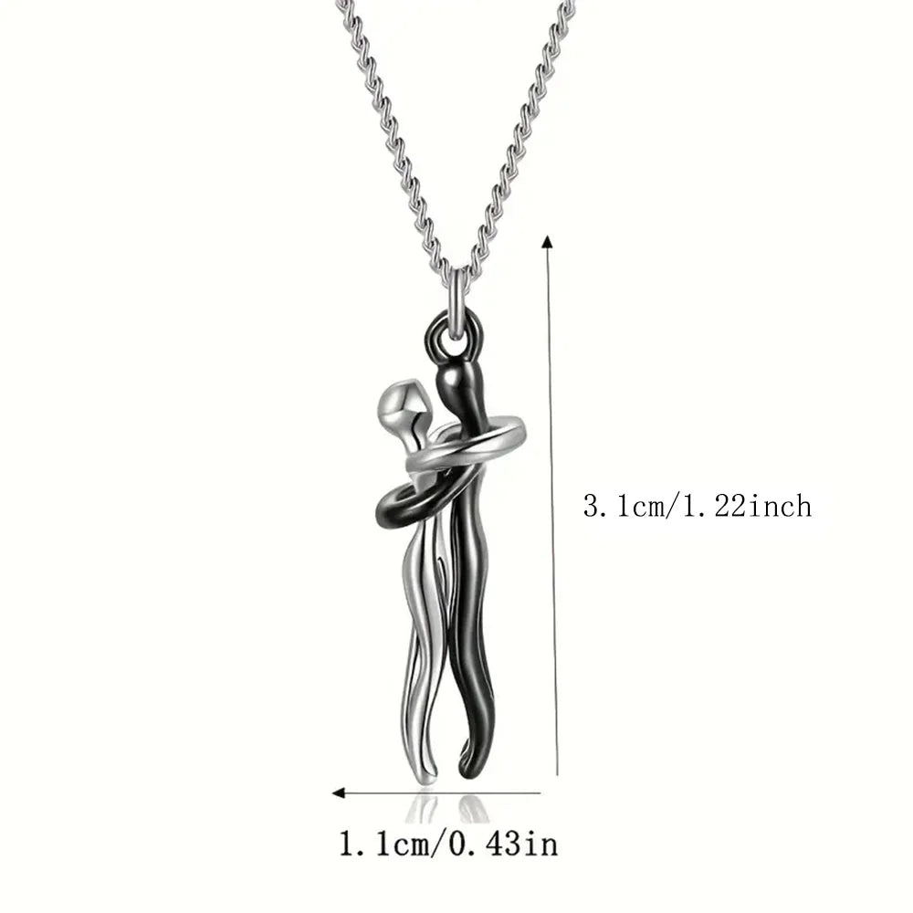 Chic Black Hug Pendant Necklace for Couples ATHLEXES