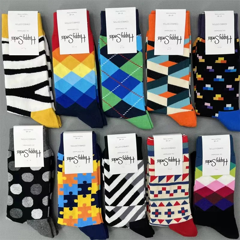 Happy Socks Men's Diamond Check Crew Socks for All Seasons ATHLEXES