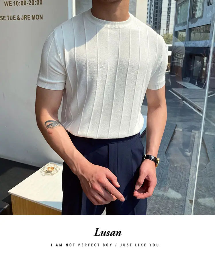 Korean Business Casual Summer Knit T-Shirt for Men ATHLEXES
