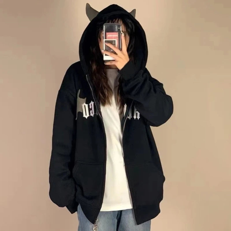 Devil Chic Zipper Hoodie for Stylish Women ATHLEXES