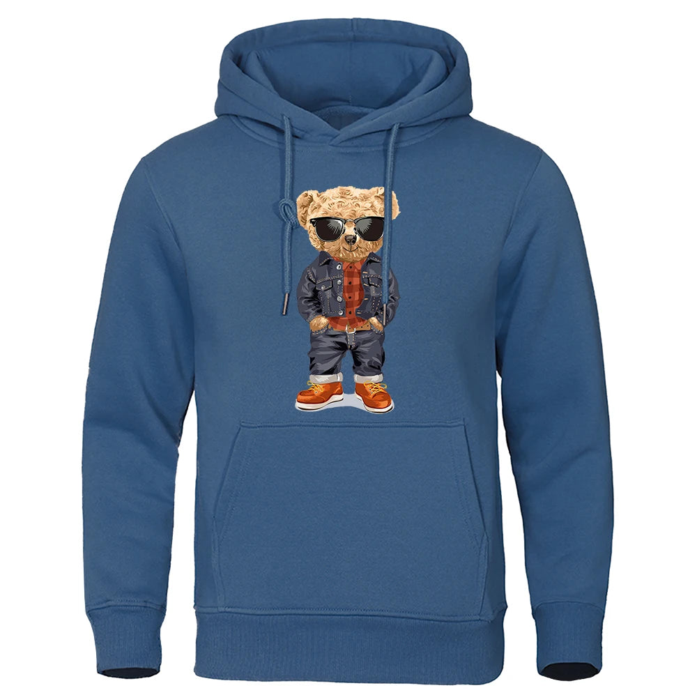Cozy Teddy Bear Print Hoodie for Men ATHLEXES