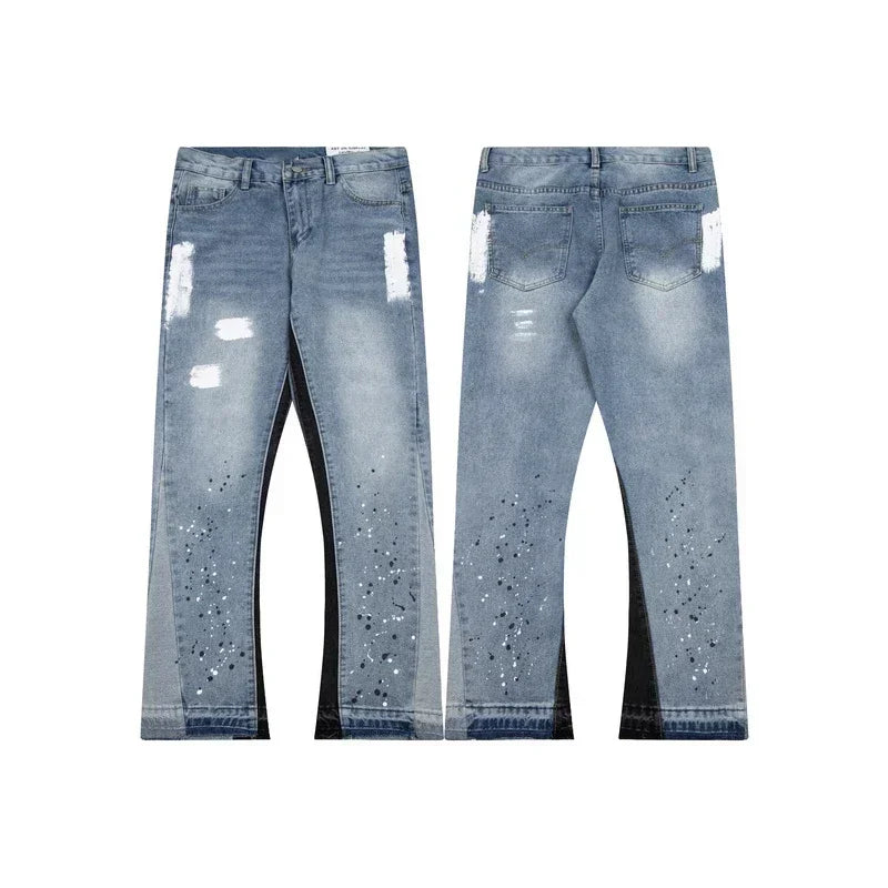 Retro Spliced Denim Trousers for Trendy Couples ATHLEXES