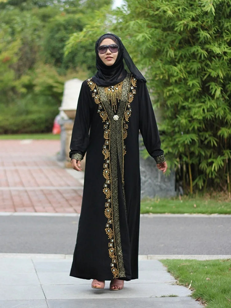 Elegant Sequin Beaded Muslim Abaya Dress ATHLEXES