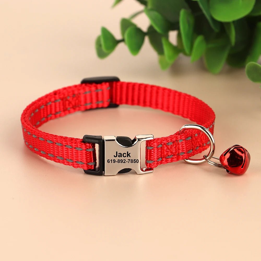 Personalized Cat Collar Reflective Nylon Dog Cats ID Collars With Bell Free Engraving for Cats Small Dogs Chihuahua 10 Colors ATHLEXES