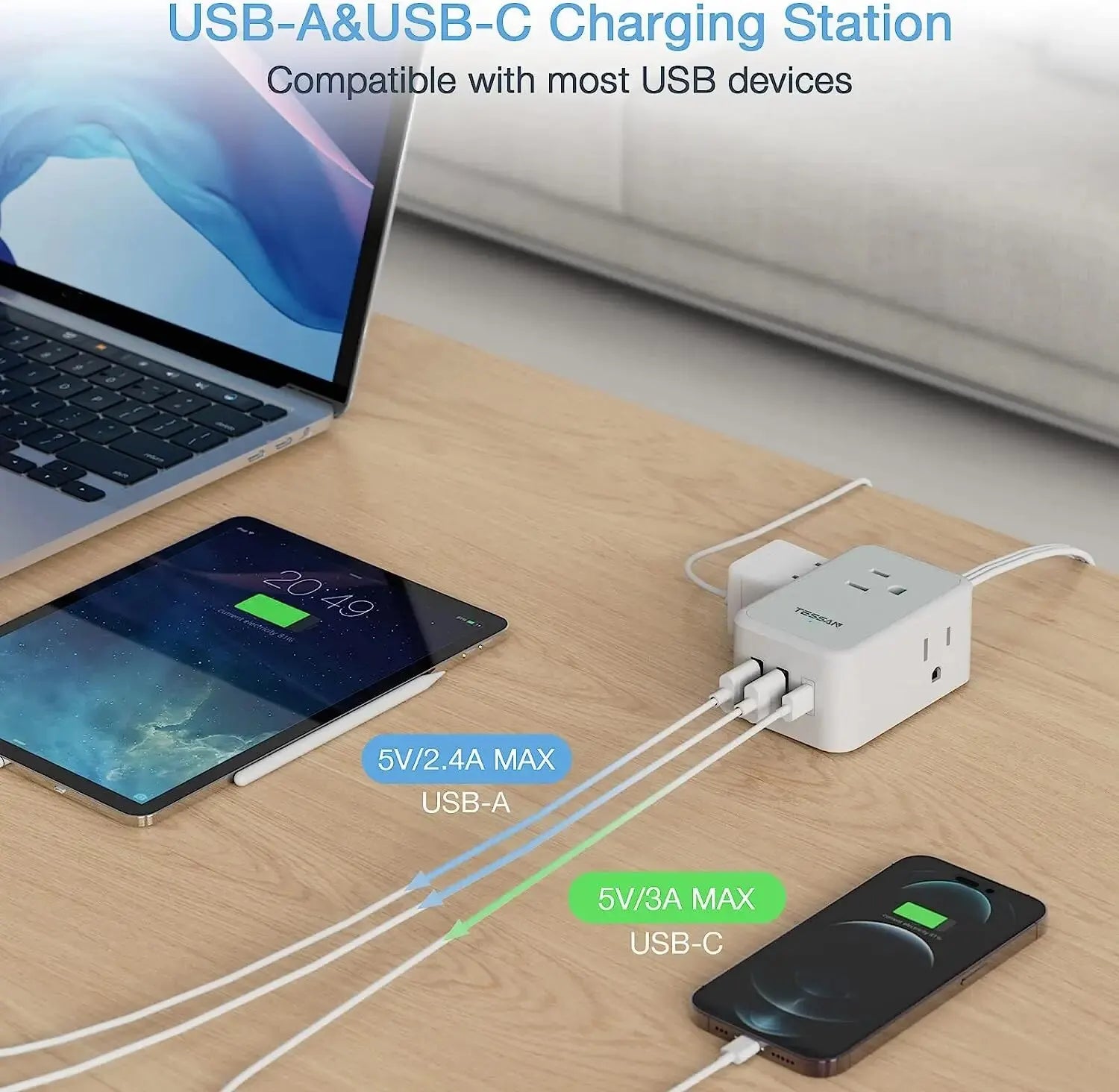 TESSAN Ultra Thin 6-in-1 Power Strip with USB Ports ATHLEXES