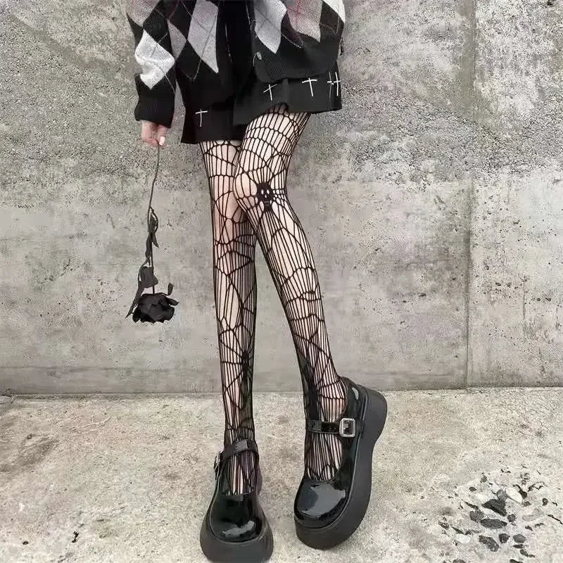 Gothic Spider Web Silk Tights for Alternative Fashion Women ATHLEXES