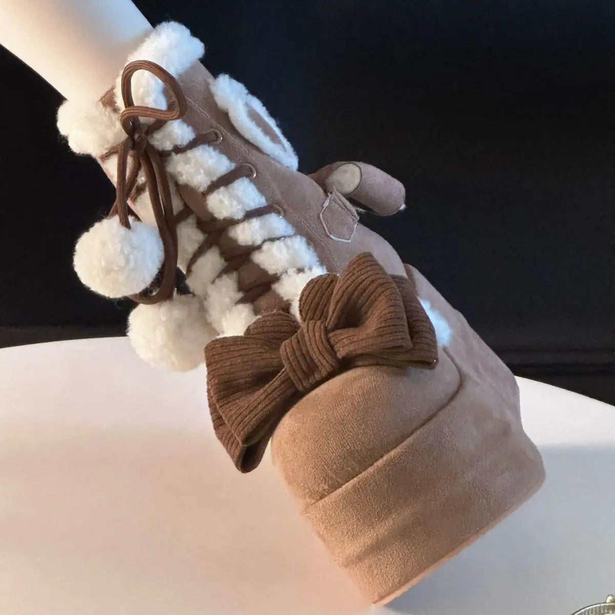 Chic Winter Lolita Mid-Calf Snow Boots with Bowknots ATHLEXES