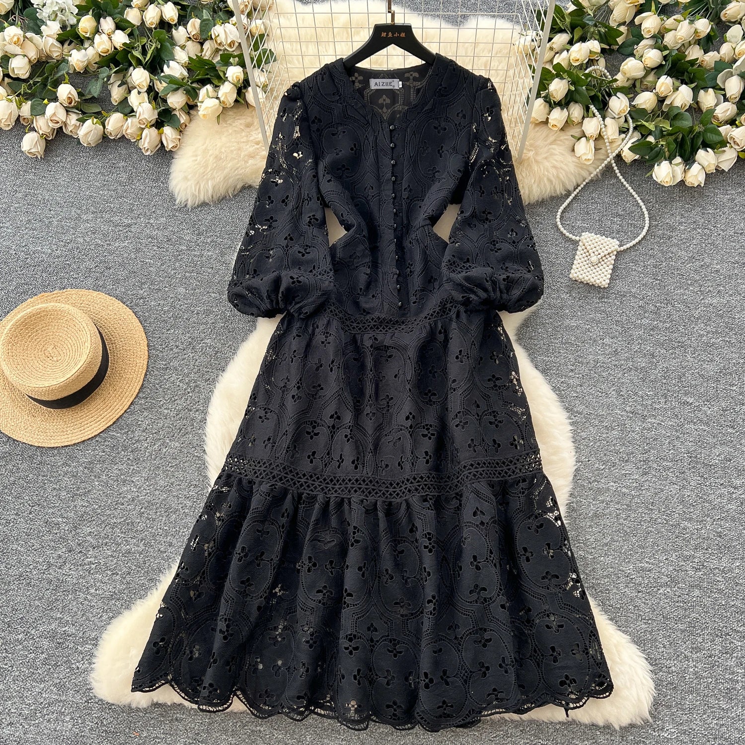 Chic French Lace Ruffle Dress for Women ATHLEXES