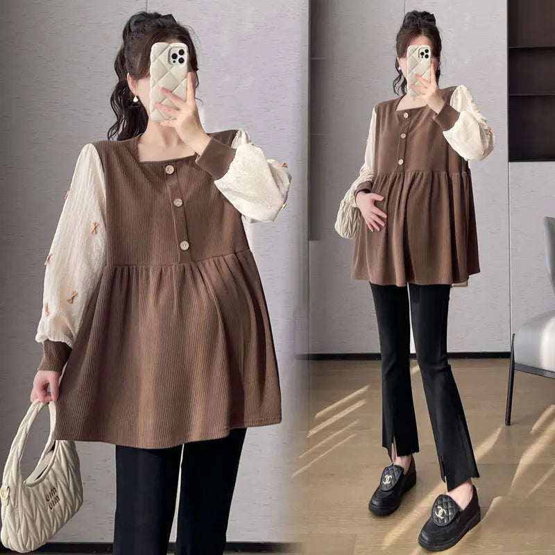 Chic Spring Maternity Patchwork Blouse ATHLEXES