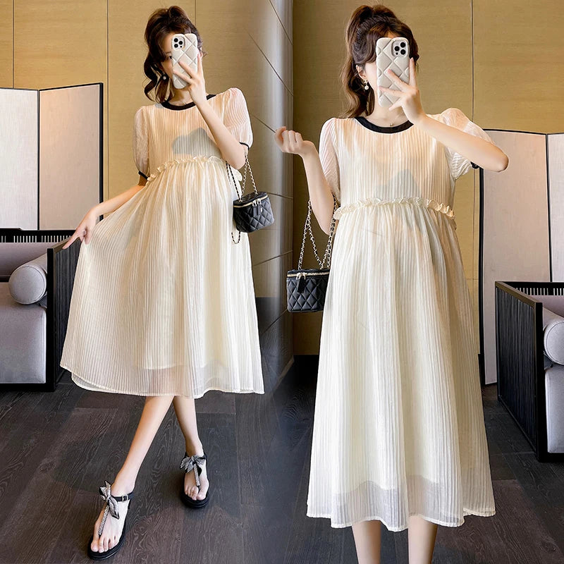Chic Summer Maternity A-Line Midi Dress ATHLEXES
