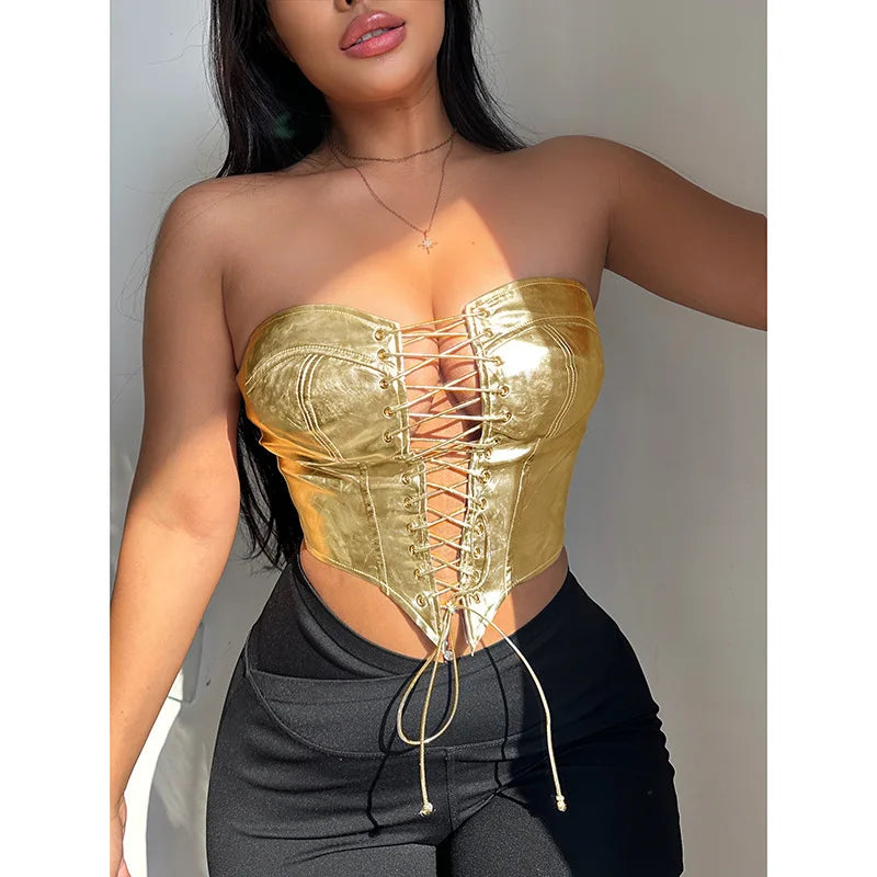 Goddess Glam Metallic Corset Top ATHLEXES