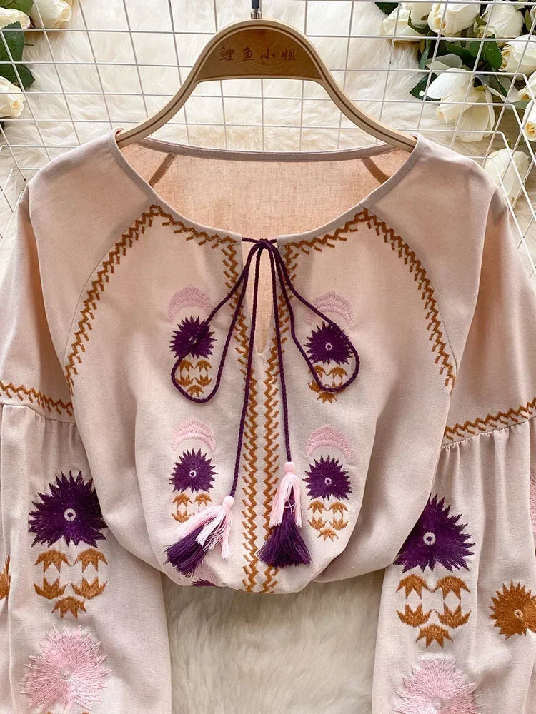 Vintage Elegance Embroidered Autumn Blouse D5541 ATHLEXES