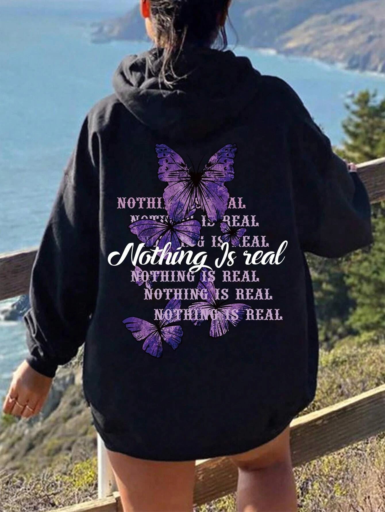 Chic Butterfly Print Fleece Hoodie for Women ATHLEXES