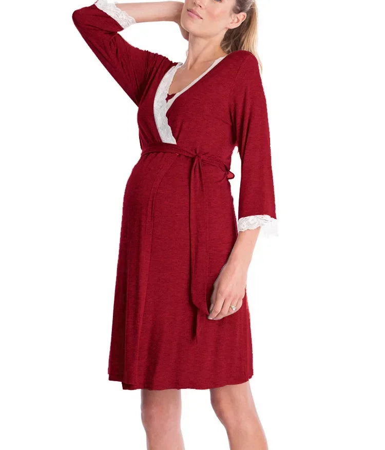 Chic Lace Maternity Nursing Pajamas Set ATHLEXES