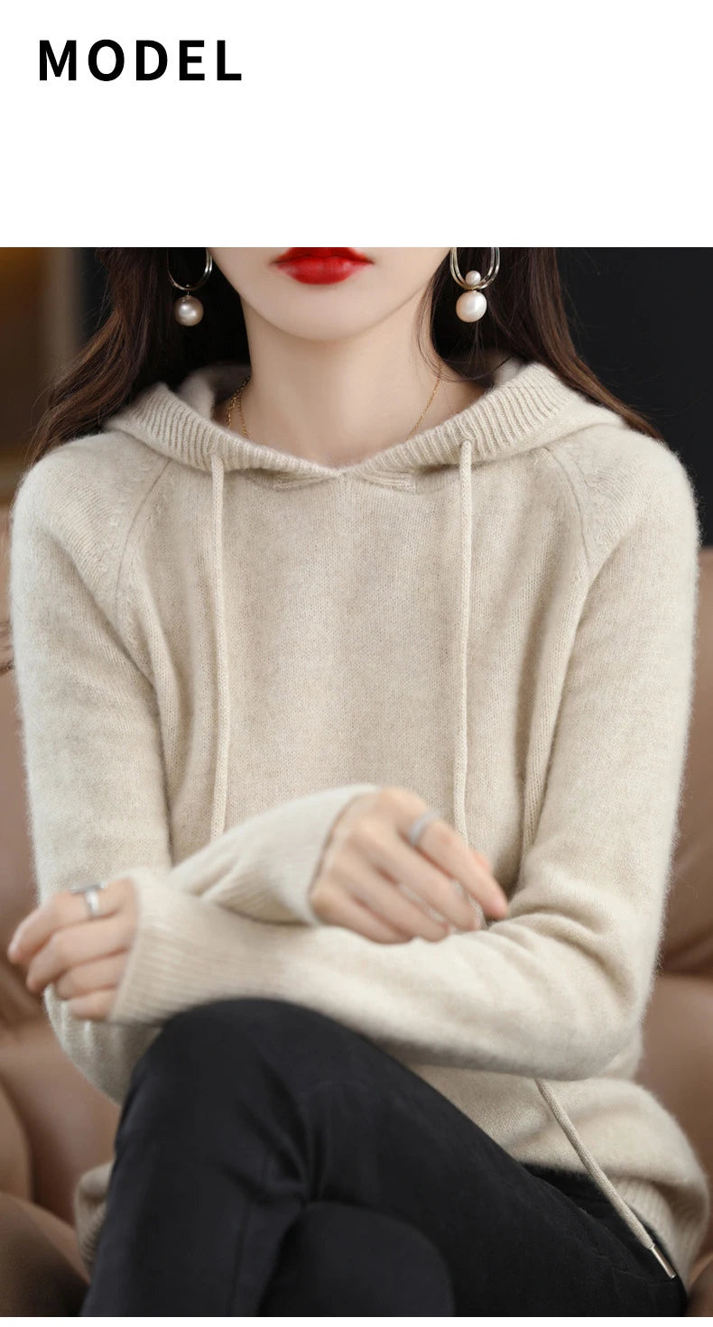 Luxurious Cashmere Hooded Sweater for Women - Autumn Comfort ATHLEXES