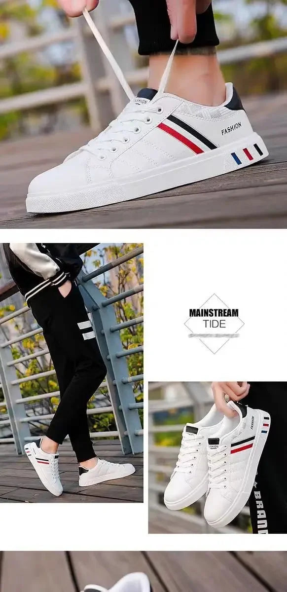 Trendy Korean Style Men's White Versatile Casual Shoes Comfortable Eva Sole Rubber Upper Summer Flat Shoes For Students ATHLEXES