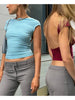 Blue Y2K Backless Crop Top for Women ATHLEXES