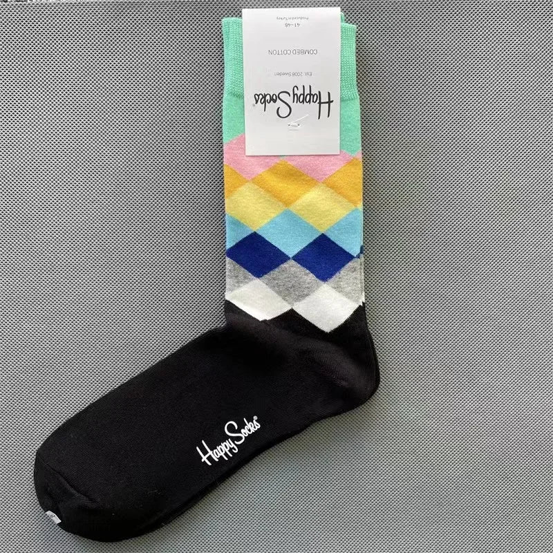 Happy Socks Men's Diamond Check Crew Socks for All Seasons ATHLEXES
