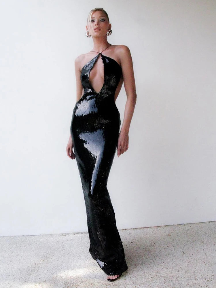 Velvet Glam Sequin Backless Party Dress ATHLEXES