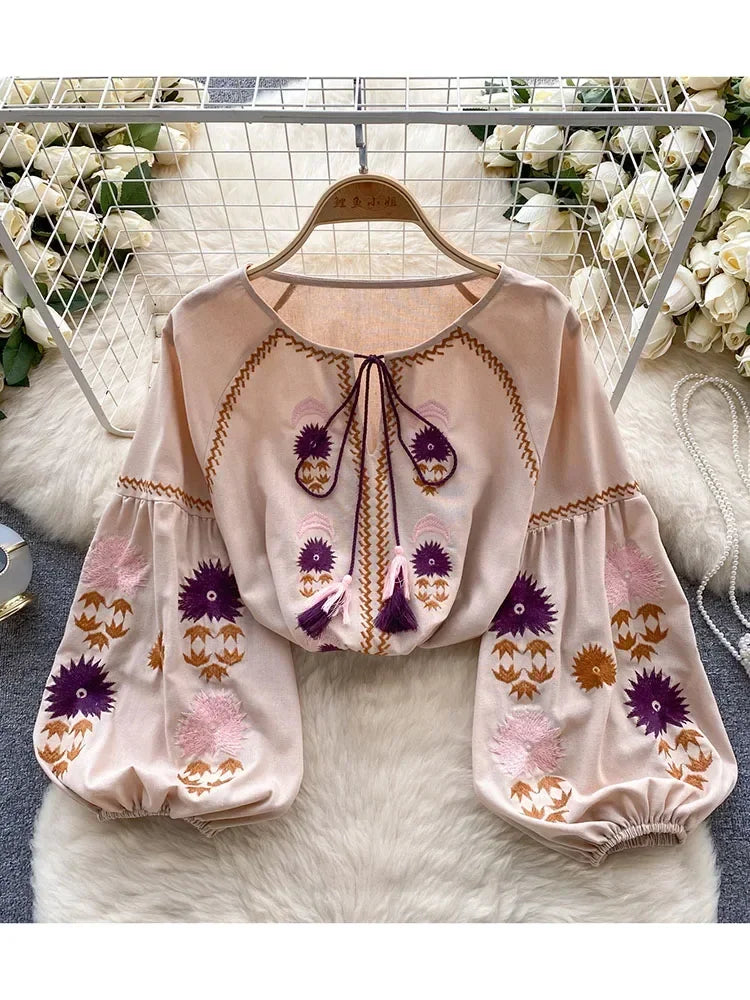 Vintage Elegance Embroidered Autumn Blouse D5541 ATHLEXES