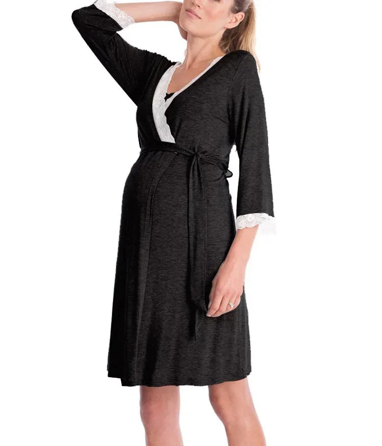Chic Lace Maternity Nursing Pajamas Set ATHLEXES