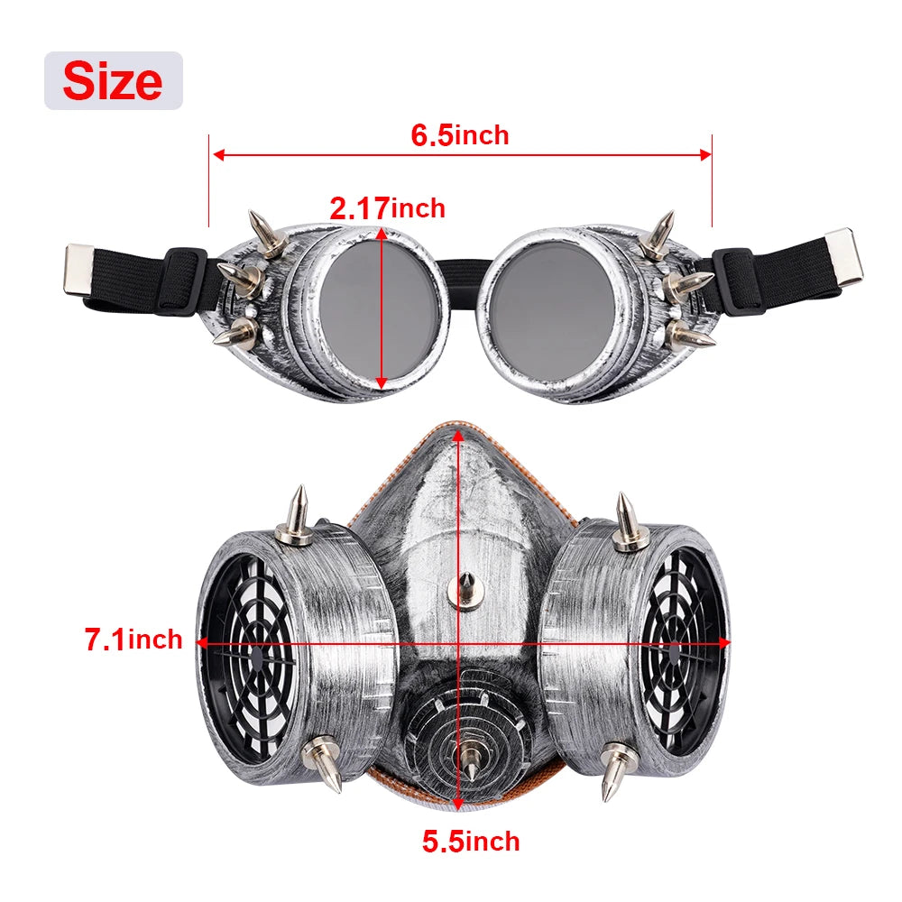 Gothic Steampunk Gas Mask with Goggles for Cosplay ATHLEXES