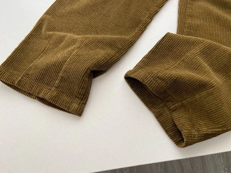 Chic Retro High Waist Corduroy Pants for Timeless Style ATHLEXES
