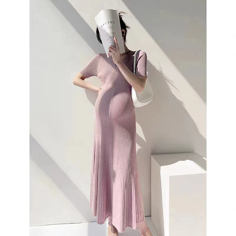 Korean Style Maternity V-Neck Knit Dress ATHLEXES