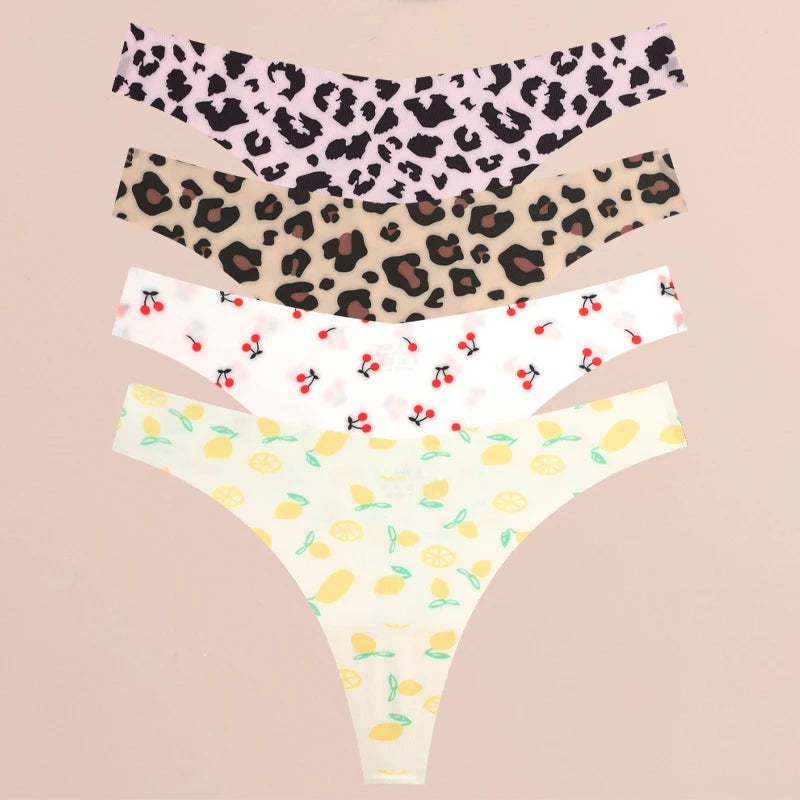 FINETOO 4Pcs Ultra Soft Leopard Print Thongs Comfort Lingerie ATHLEXES